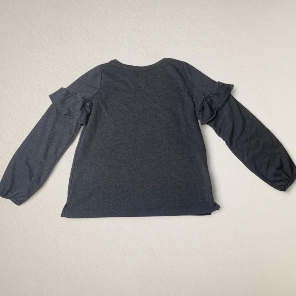 Charcoal Grey Ruffle Sleeve Sweatshirt | Soft Knit Pullover size S - Picture 3 of 5